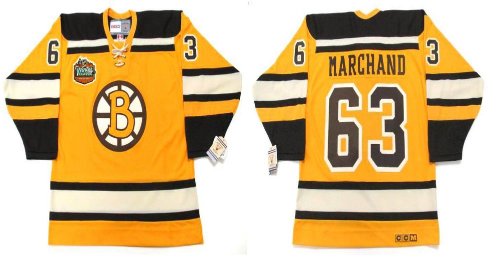 2019 Men Boston Bruins #63 Marchand Yellow CCM NHL jerseys->boston bruins->NHL Jersey